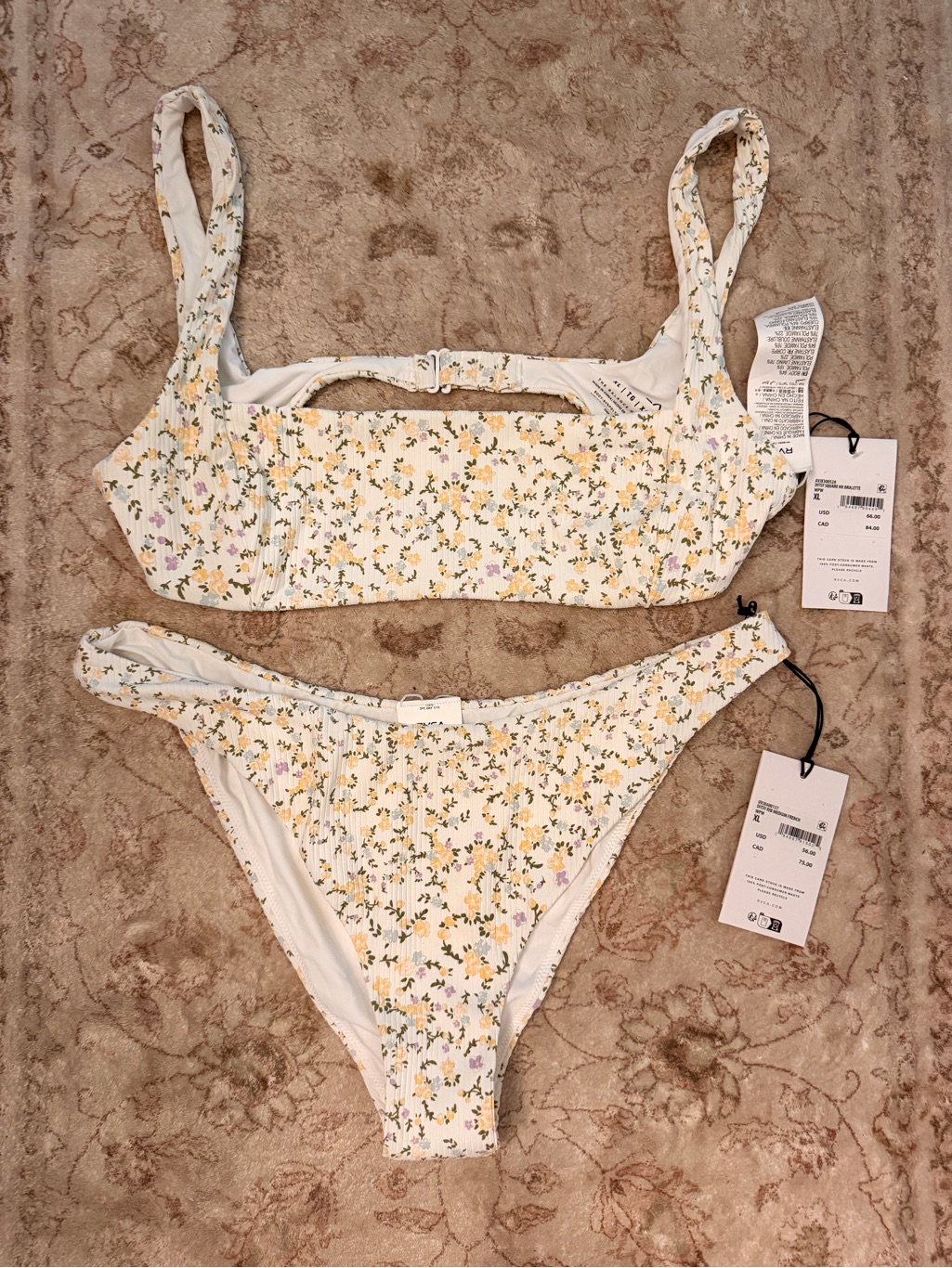Nwt Rvca Ditsy Floral Ribbed Bikini Size Xl